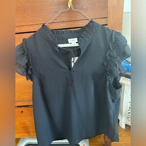 J.Crew Black Ruffle Sleeve Blouse